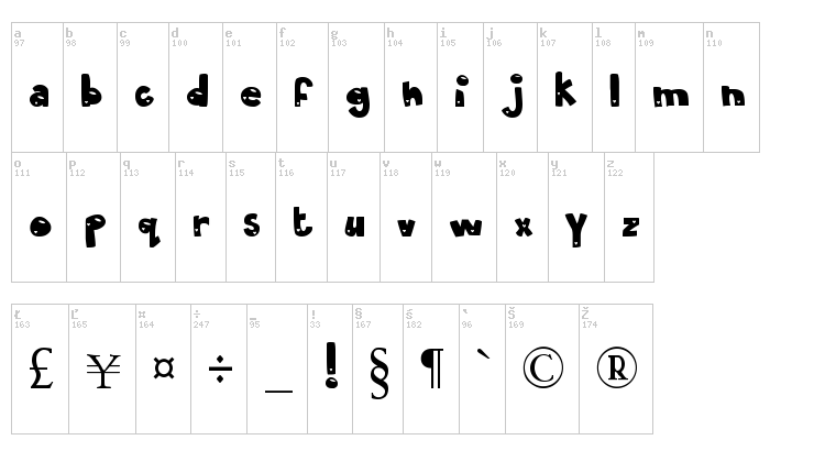 MTF Olive You font map